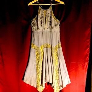 Free People purple & gold embroidered pixie dress